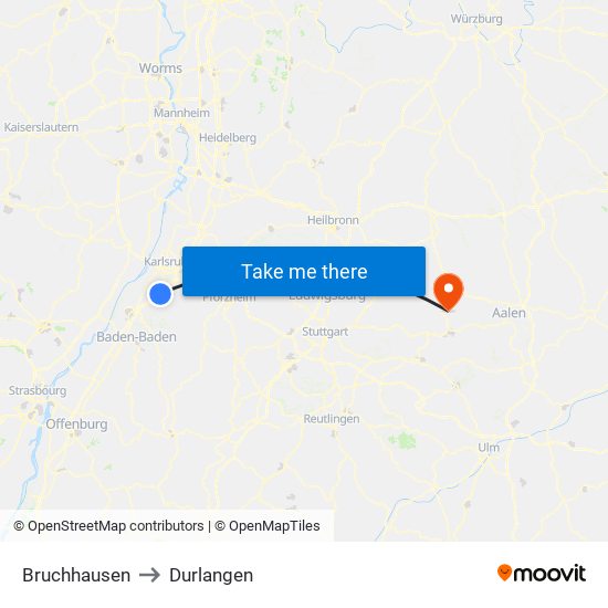 Bruchhausen to Durlangen map