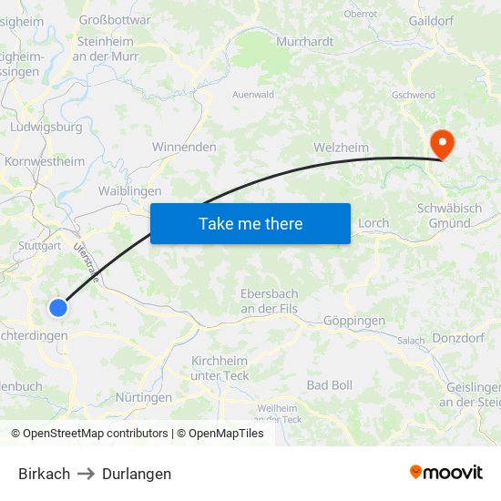 Birkach to Durlangen map