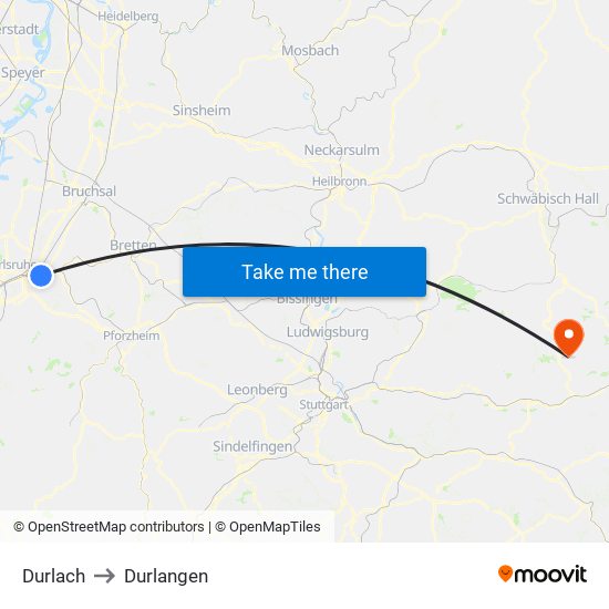 Durlach to Durlangen map