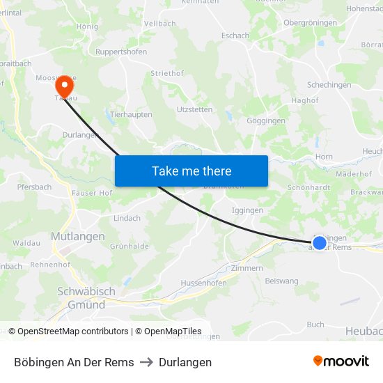 Böbingen An Der Rems to Durlangen map