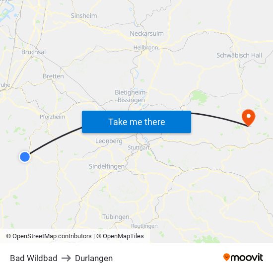 Bad Wildbad to Durlangen map
