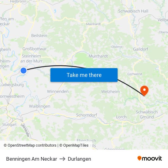 Benningen Am Neckar to Durlangen map