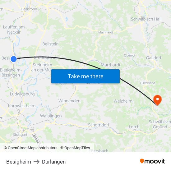 Besigheim to Durlangen map