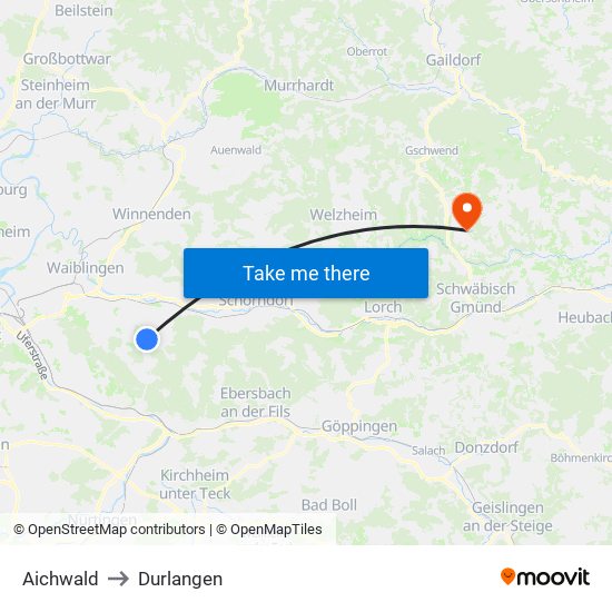 Aichwald to Durlangen map