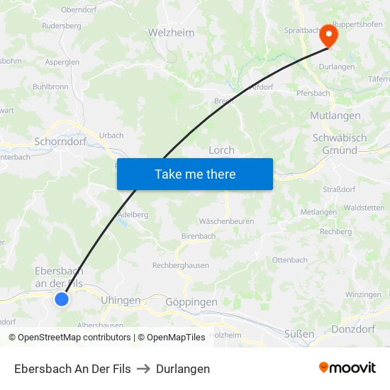 Ebersbach An Der Fils to Durlangen map