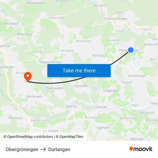 Obergröningen to Durlangen map