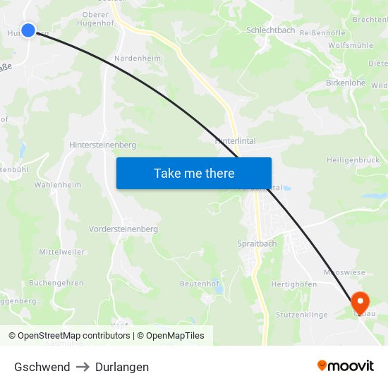 Gschwend to Durlangen map