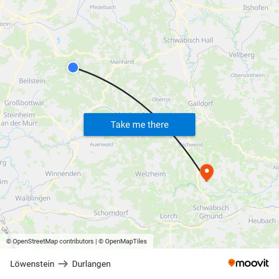 Löwenstein to Durlangen map