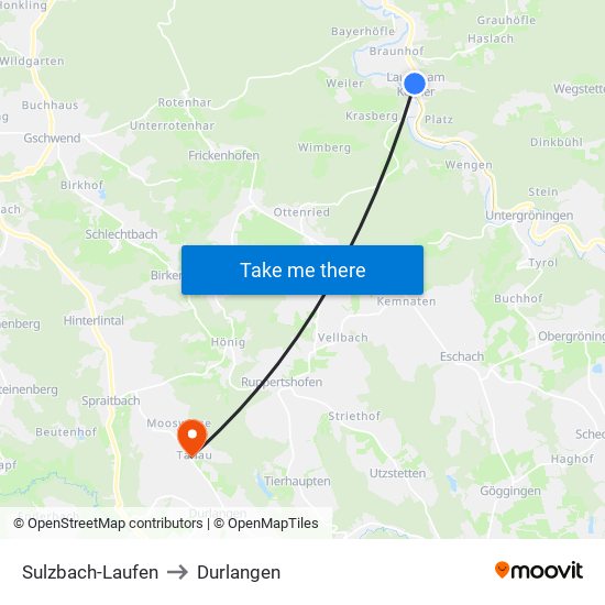 Sulzbach-Laufen to Durlangen map