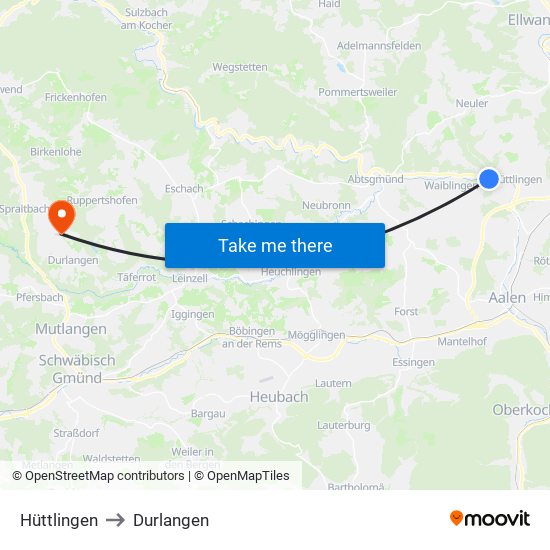 Hüttlingen to Durlangen map