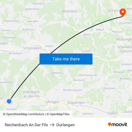 Reichenbach An Der Fils to Durlangen map
