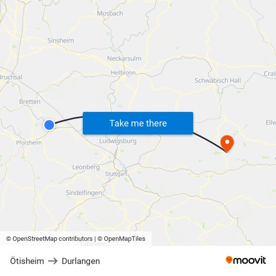 Ötisheim to Durlangen map