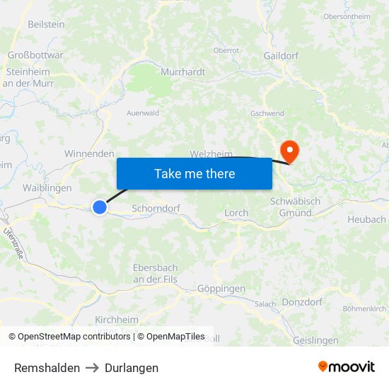 Remshalden to Durlangen map