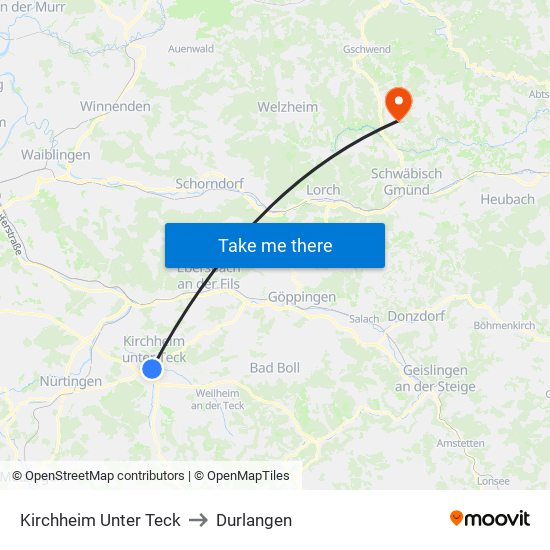 Kirchheim Unter Teck to Durlangen map