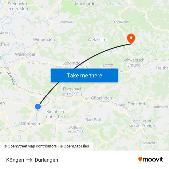 Köngen to Durlangen map