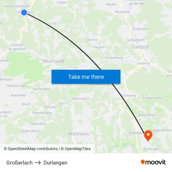 Großerlach to Durlangen map