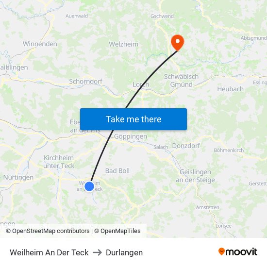 Weilheim An Der Teck to Durlangen map