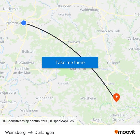 Weinsberg to Durlangen map