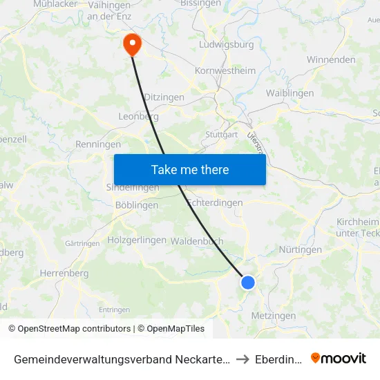 Gemeindeverwaltungsverband Neckartenzlingen to Eberdingen map