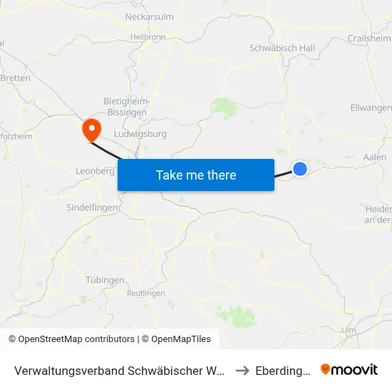Verwaltungsverband Schwäbischer Wald to Eberdingen map