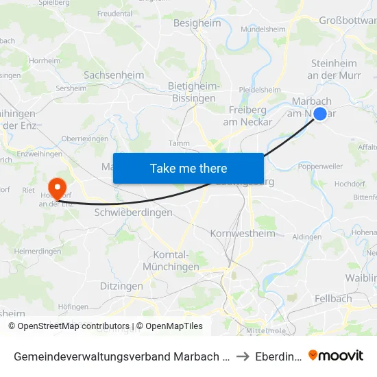 Gemeindeverwaltungsverband Marbach am Neckar to Eberdingen map