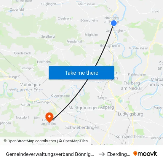 Gemeindeverwaltungsverband Bönnigheim to Eberdingen map