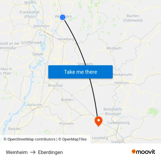 Weinheim to Eberdingen map
