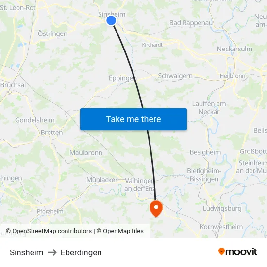Sinsheim to Eberdingen map