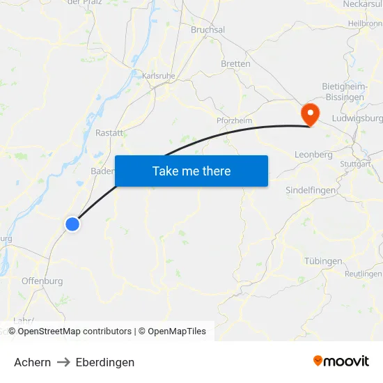Achern to Eberdingen map