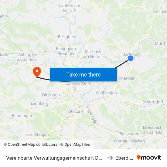 Vereinbarte Verwaltungsgemeinschaft Der Stadt Backnang to Eberdingen map