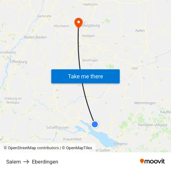 Salem to Eberdingen map
