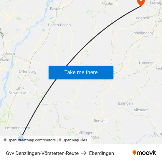 Gvv Denzlingen-Vörstetten-Reute to Eberdingen map
