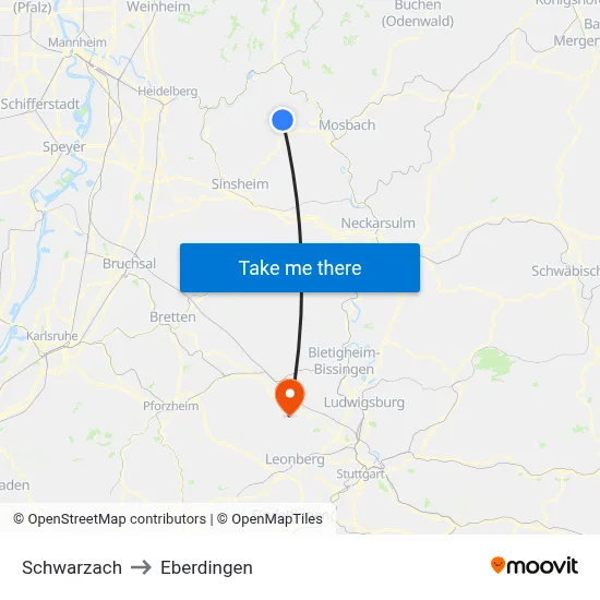 Schwarzach to Eberdingen map