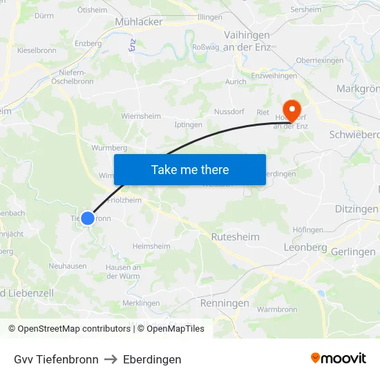 Gvv Tiefenbronn to Eberdingen map