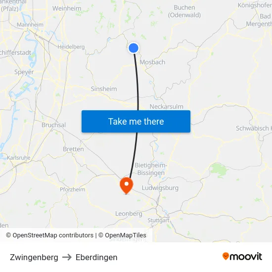 Zwingenberg to Eberdingen map