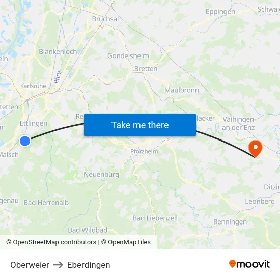 Oberweier to Eberdingen map