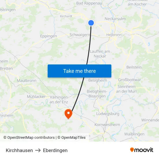 Kirchhausen to Eberdingen map