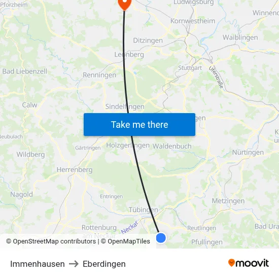 Immenhausen to Eberdingen map