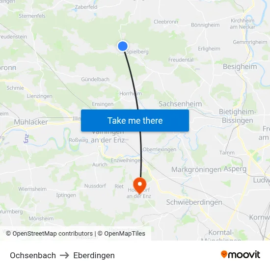 Ochsenbach to Eberdingen map