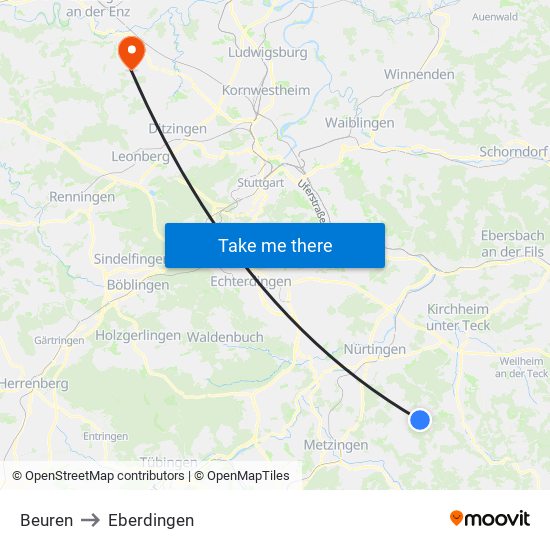 Beuren to Eberdingen map