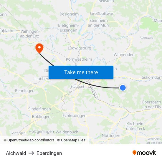 Aichwald to Eberdingen map