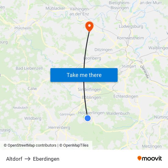 Altdorf to Eberdingen map