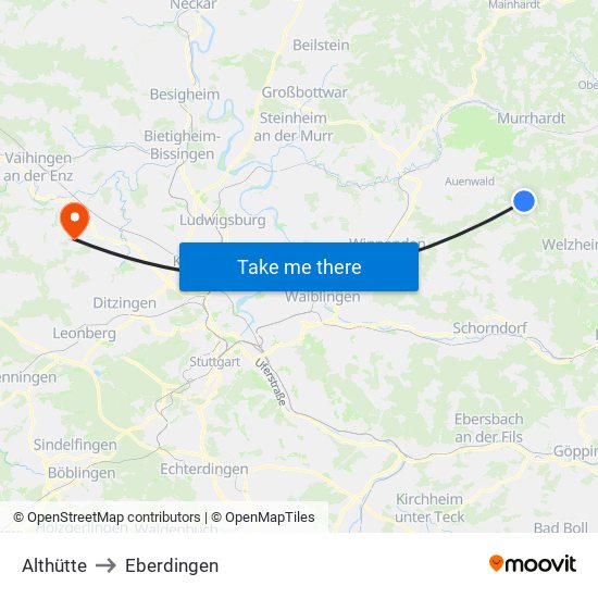 Althütte to Eberdingen map