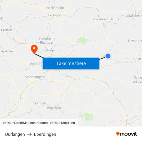 Durlangen to Eberdingen map