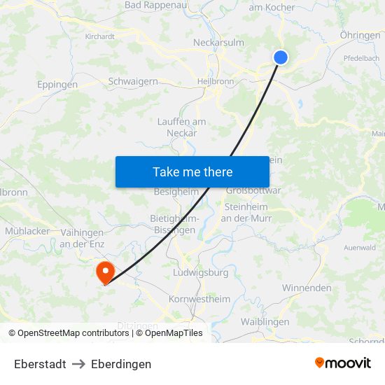 Eberstadt to Eberdingen map