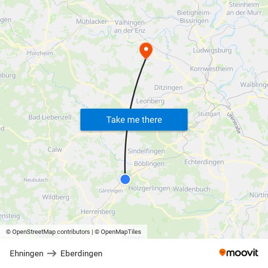 Ehningen to Eberdingen map