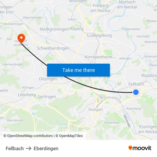 Fellbach to Eberdingen map