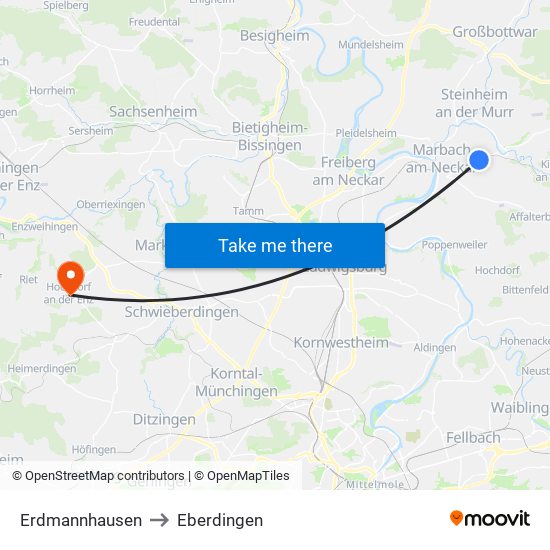 Erdmannhausen to Eberdingen map