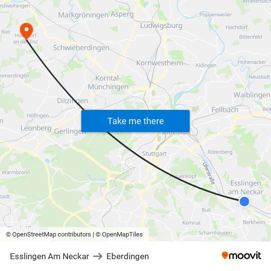 Esslingen Am Neckar to Eberdingen map