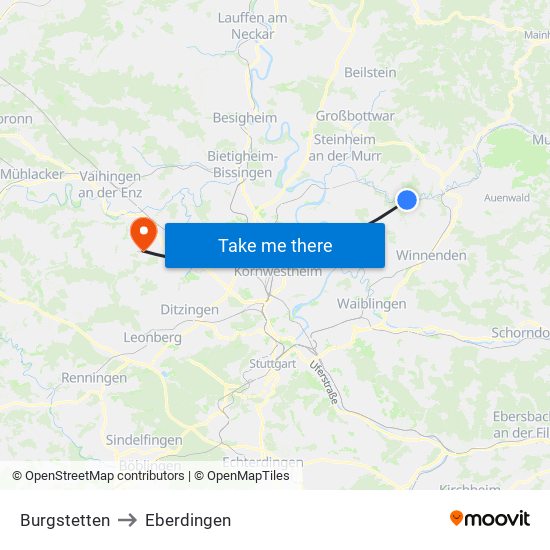 Burgstetten to Eberdingen map